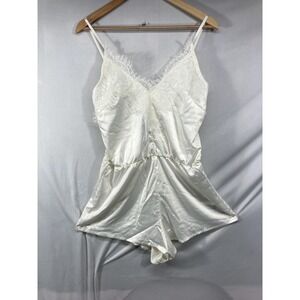 Lulus Silk Be My Love White Satin Lace Lounge Sleep Wear Pajama Romper  NWT Sz S